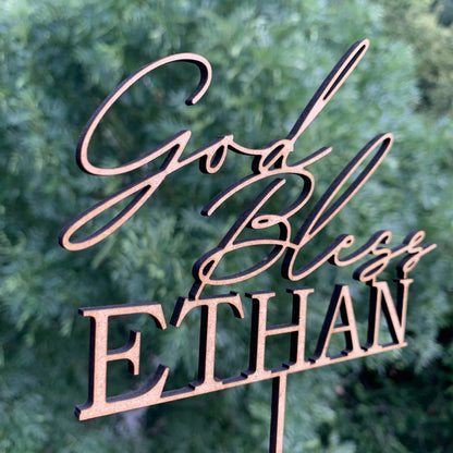 Personalized God Bless Cake Topper with Custom Name - First Communion and Christening Celebration