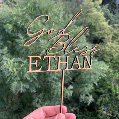 Personalized God Bless Cake Topper with Custom Name - First Communion and Christening Celebration
