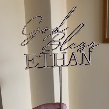 Personalized God Bless Cake Topper with Custom Name - First Communion and Christening Celebration
