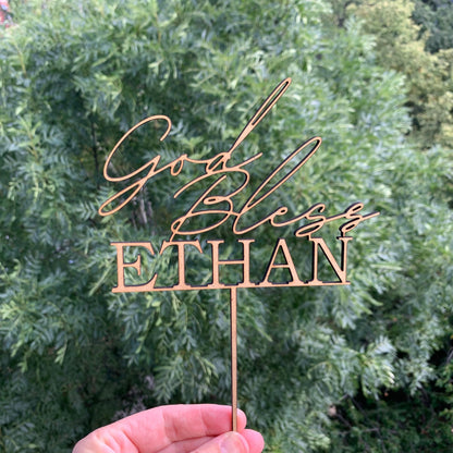 Personalized God Bless Cake Topper with Custom Name - First Communion and Christening Celebration