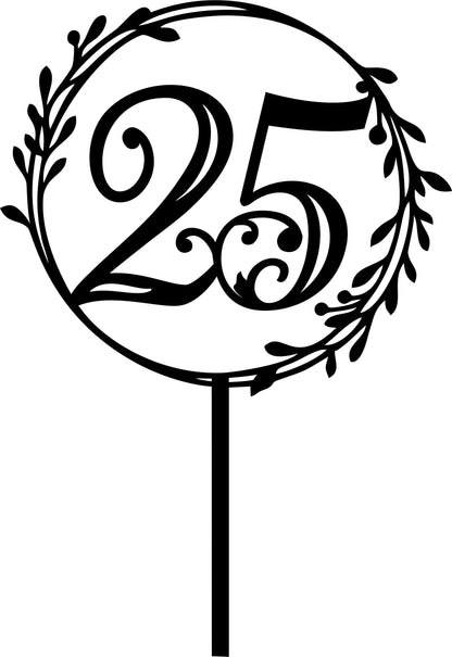 50th Anniversary Cake Topper: Stained Birch Wood, Floral Wreath