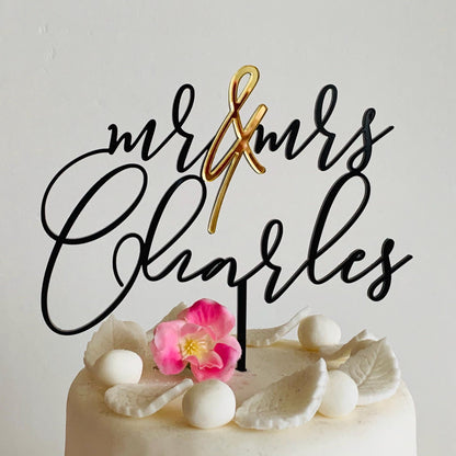 Personalized Mr & Mrs Wedding Cake Topper with Custom Last Name