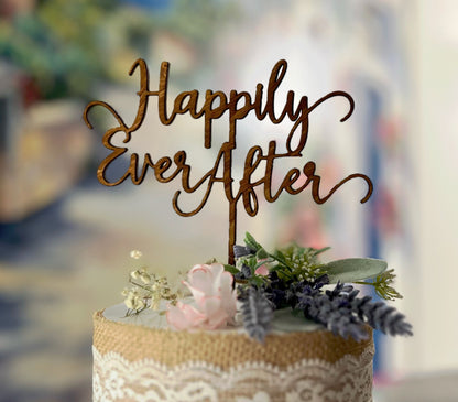 Stained Wood 'Happily Ever After' Wedding Cake Topper