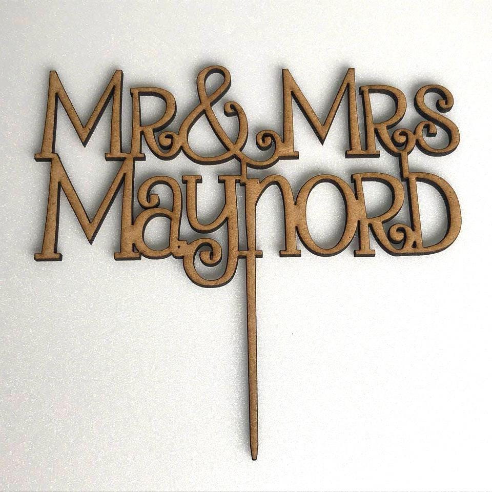 Custom Mr & Mrs Wood Cake Topper - Personalized Rustic Wedding Decorations