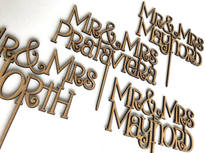 Custom Mr & Mrs Wood Cake Topper - Personalized Rustic Wedding Decorations
