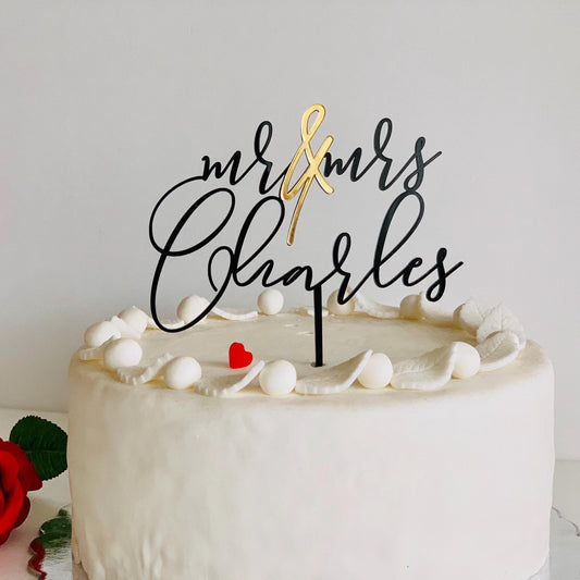 Personalized Mr & Mrs Wedding Cake Topper with Custom Last Name