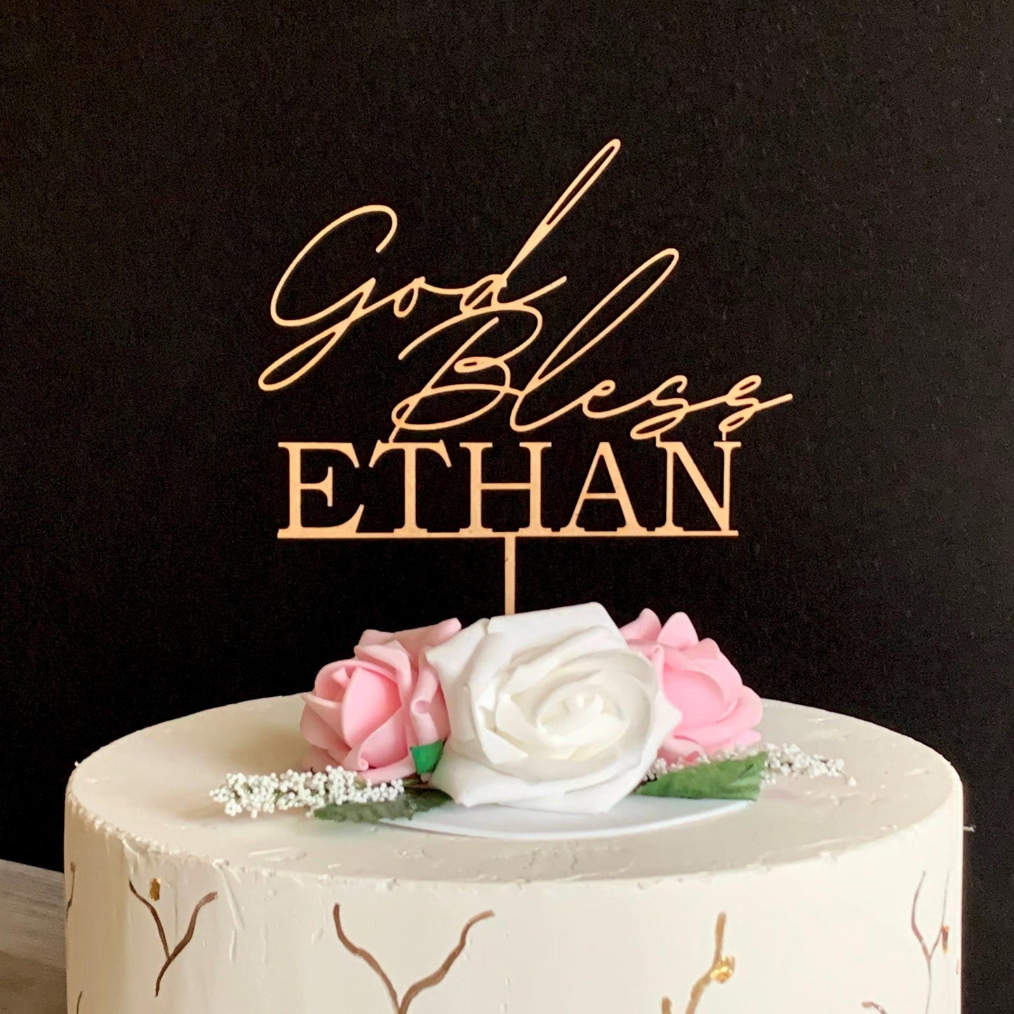 Personalized God Bless Cake Topper with Custom Name - First Communion and Christening Celebration