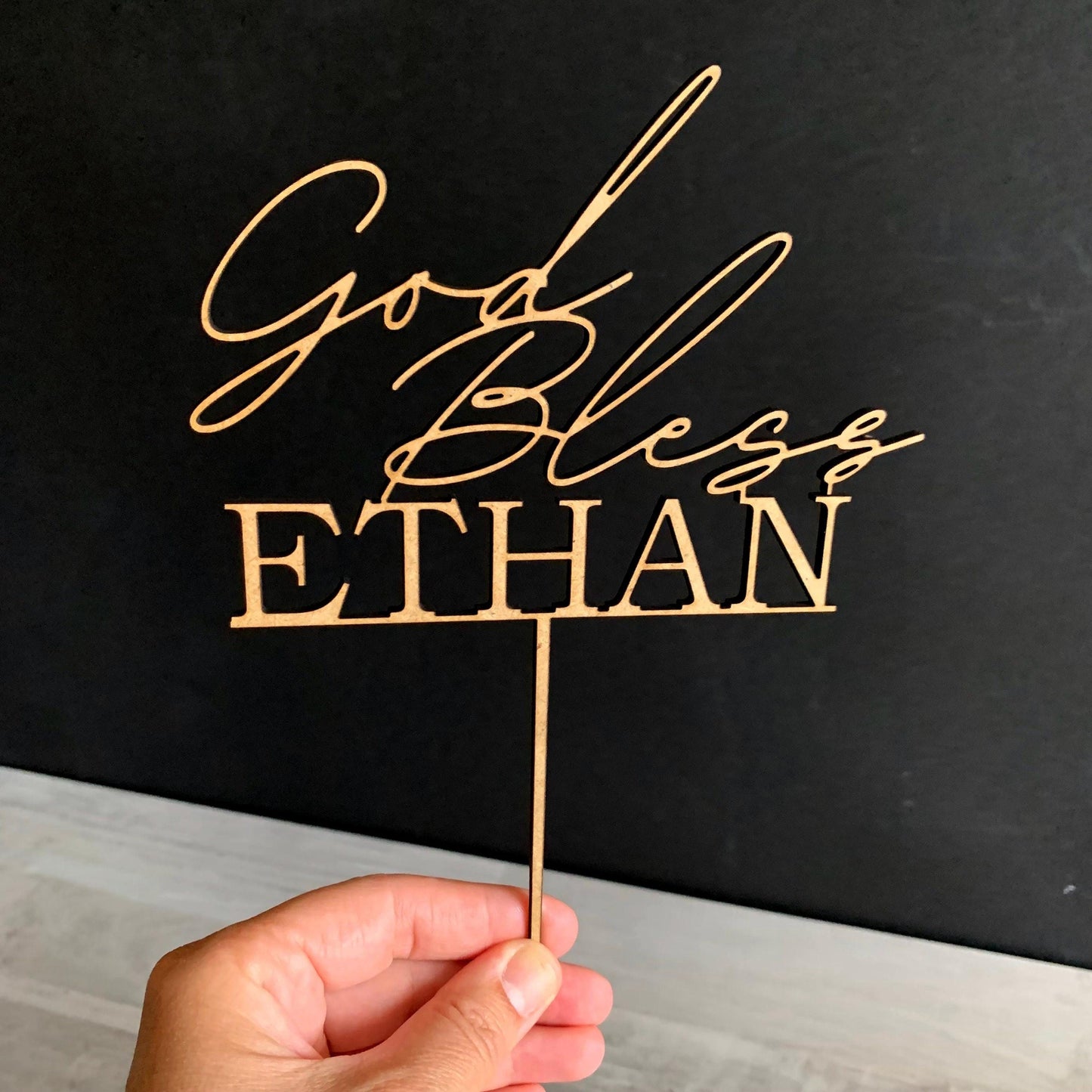 Personalized God Bless Cake Topper with Custom Name - First Communion and Christening Celebration
