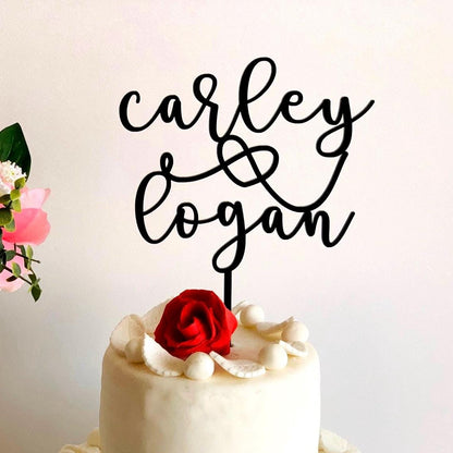 Personalized Wedding Cake Toppers with Custom Names and Heart - Bride and Groom - Mr & Mrs