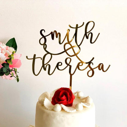 Personalized Wedding Cake Toppers with Custom Names and Heart - Bride and Groom - Mr & Mrs