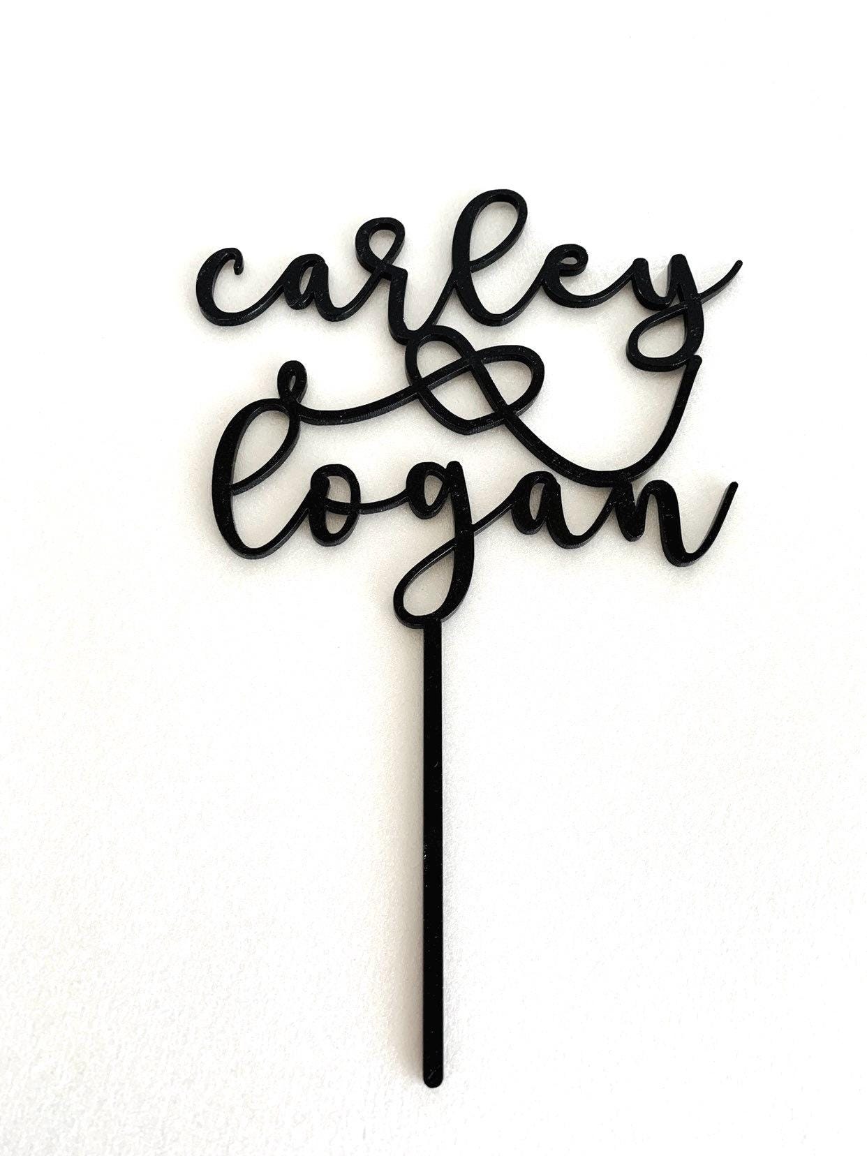 Personalized Wedding Cake Toppers with Custom Names and Heart - Bride and Groom - Mr & Mrs