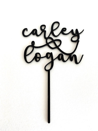 Personalized Wedding Cake Toppers with Custom Names and Heart - Bride and Groom - Mr & Mrs
