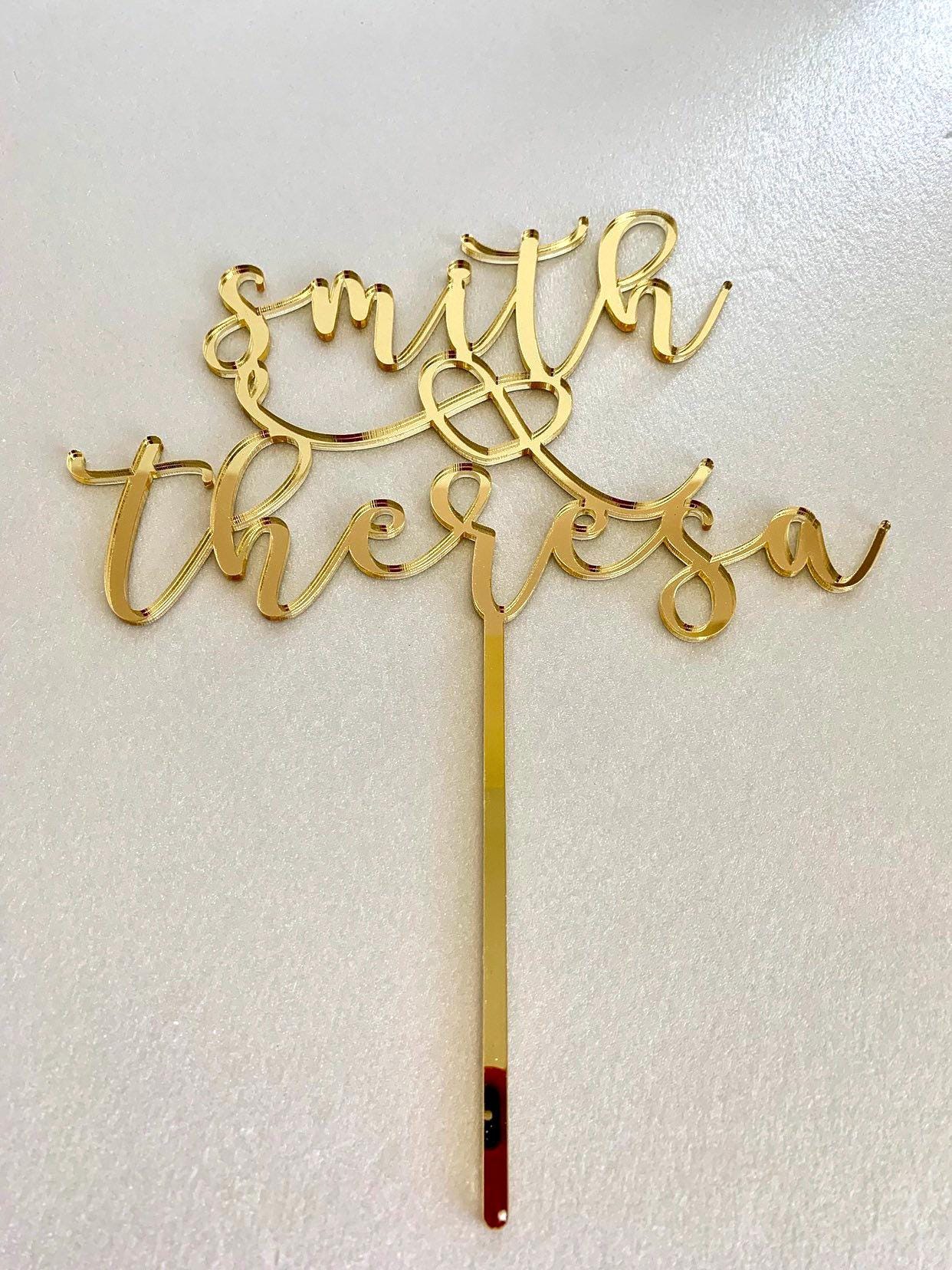 Personalized Wedding Cake Toppers with Custom Names and Heart - Bride and Groom - Mr & Mrs