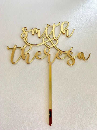 Personalized Wedding Cake Toppers with Custom Names and Heart - Bride and Groom - Mr & Mrs