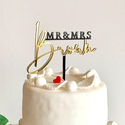 Custom Mr & Mrs Wedding Cake Topper - Personalized Last Name Anniversary Decoration