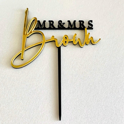 Custom Mr & Mrs Wedding Cake Topper - Personalized Last Name Anniversary Decoration
