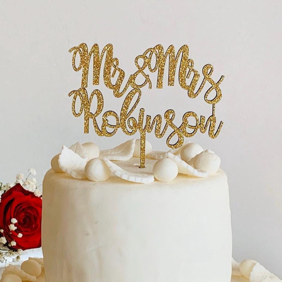 Personalized Wedding Cake Topper with Last Name - Mr and Mrs Cake Decoration