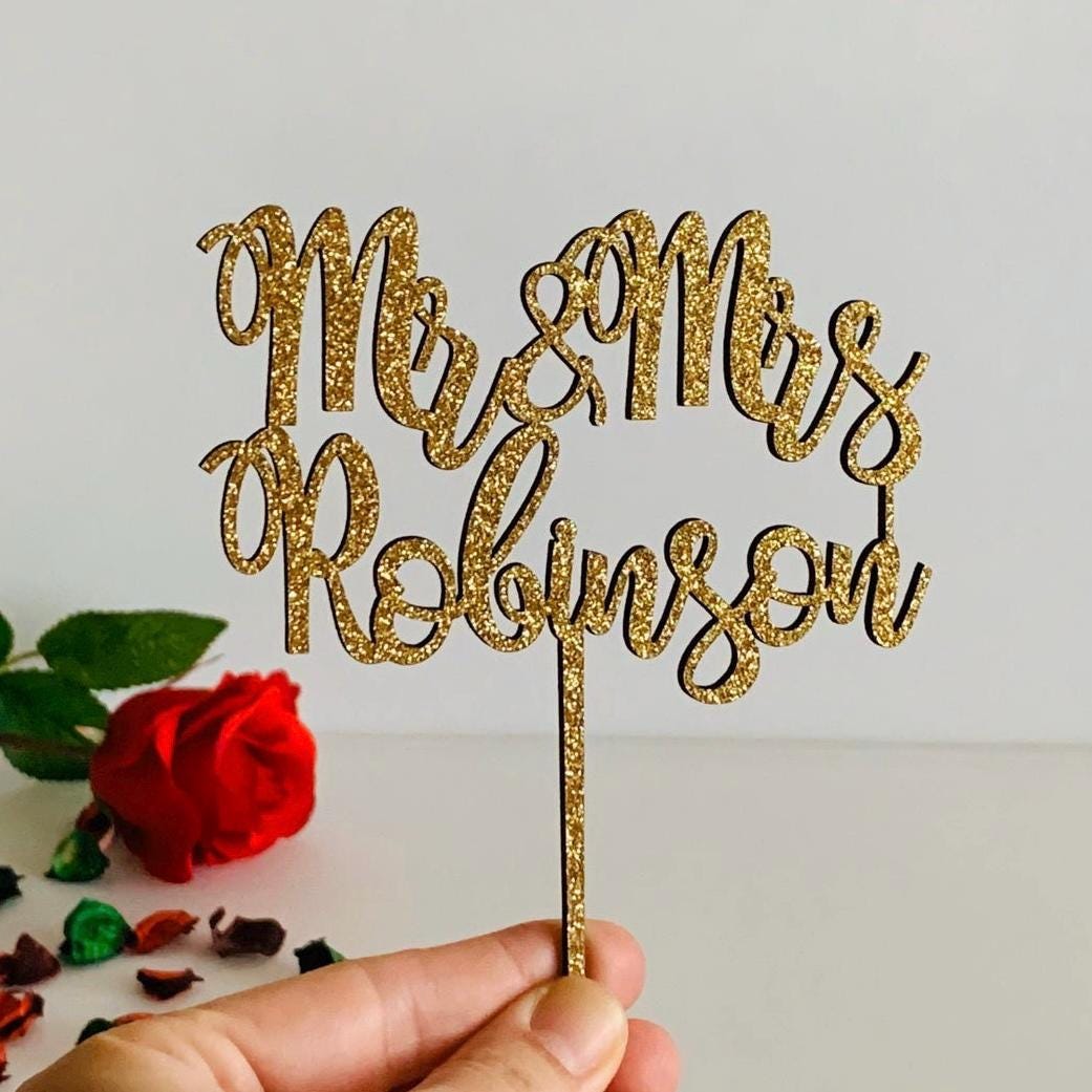 Personalized Wedding Cake Topper with Last Name - Mr and Mrs Cake Decoration