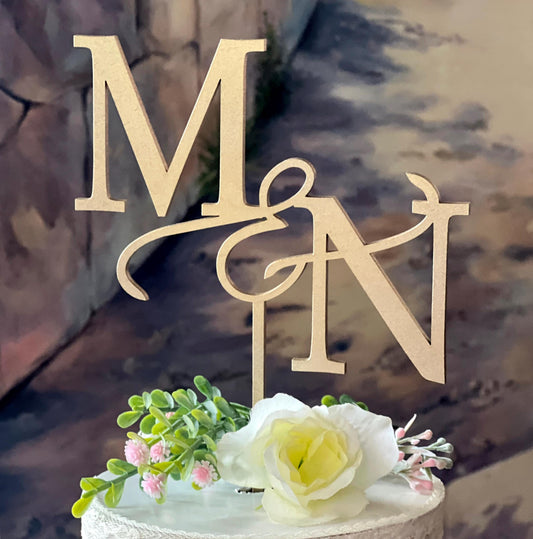 Personalized Monogram Wedding Cake Topper: Rustic Birch Wood Initial