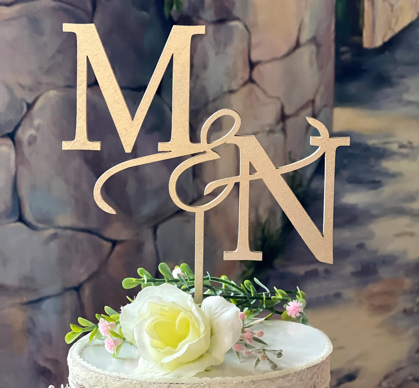 Personalized Monogram Wedding Cake Topper: Rustic Birch Wood Initial