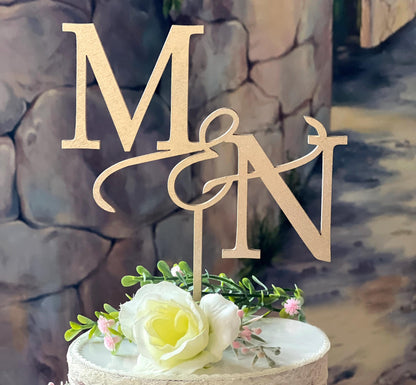 Personalized Monogram Wedding Cake Topper: Rustic Birch Wood Initial
