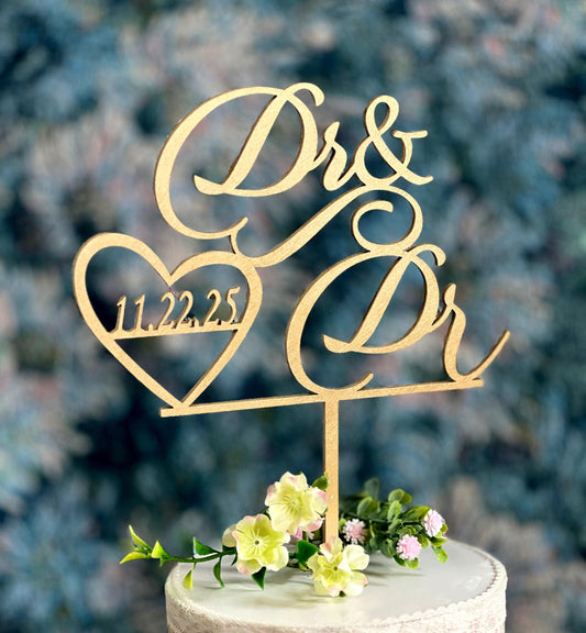 Dr & Dr Wedding Cake Topper: Silver Metallic Finish