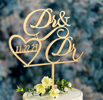 Dr & Dr Wedding Cake Topper: Silver Metallic Finish