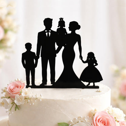 Wedding Cake Topper with Children, Mr & Mrs Family Silhouette, Personalized Decoration