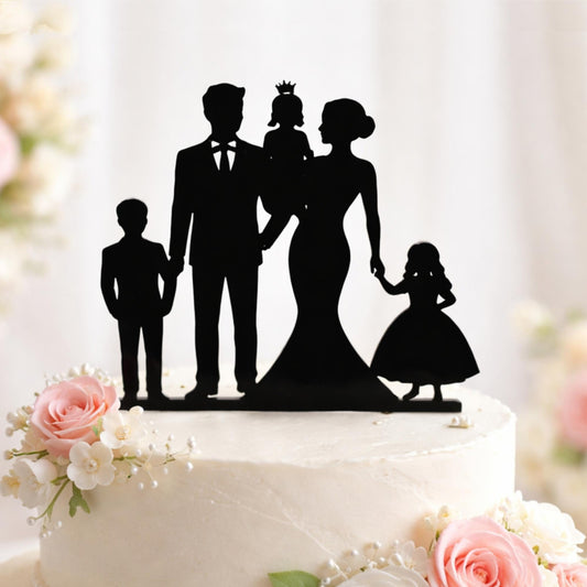 Wedding Cake Topper with Children, Mr & Mrs Family Silhouette, Personalized Decoration