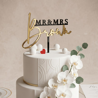 Custom Mr & Mrs Wedding Cake Topper - Personalized Last Name Anniversary Decoration