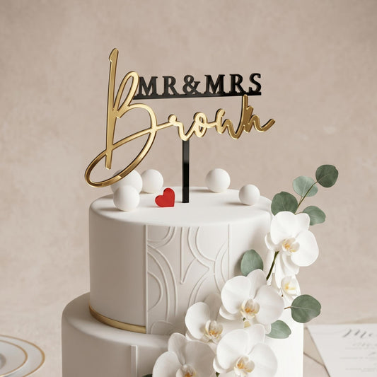 Custom Mr & Mrs Wedding Cake Topper - Personalized Last Name Anniversary Decoration