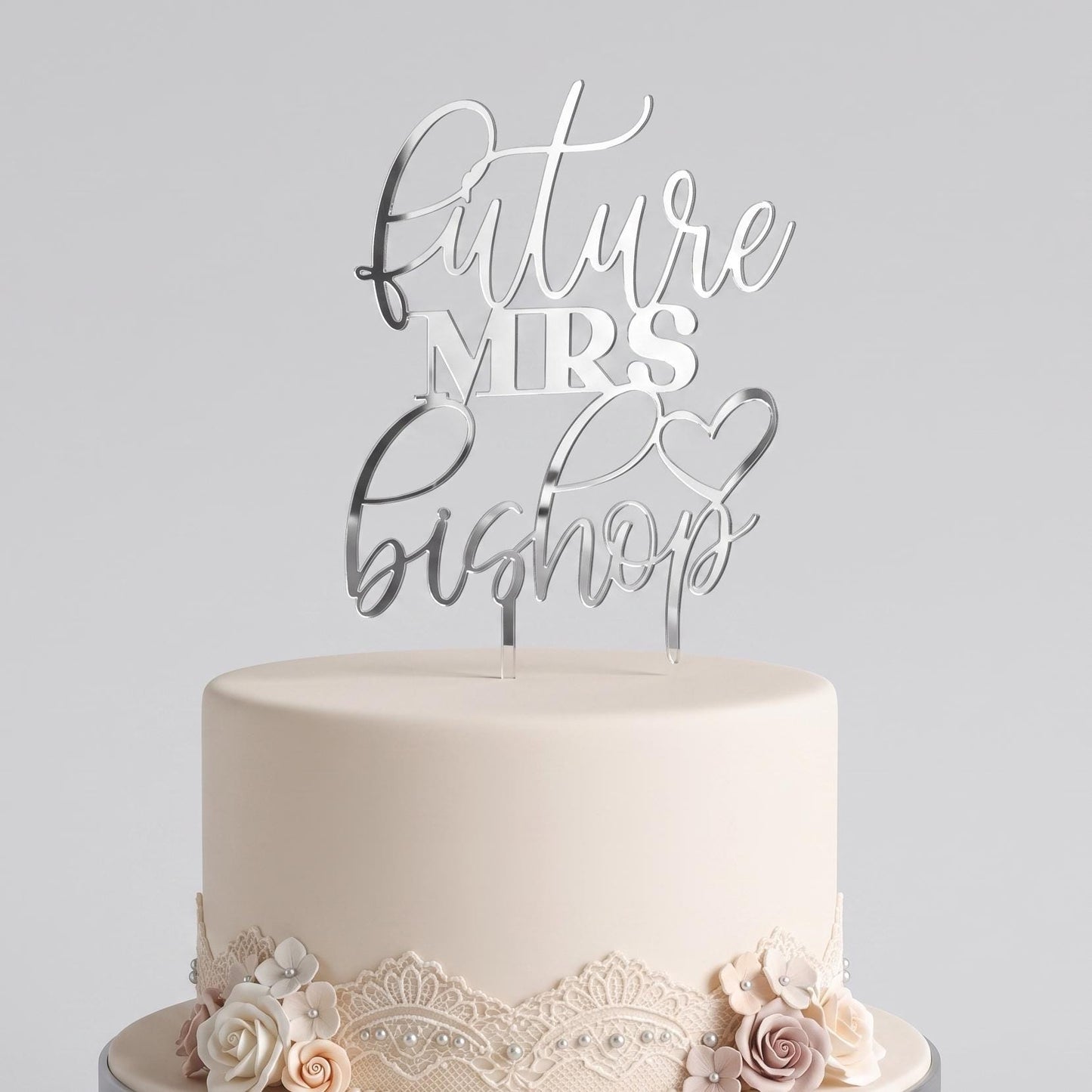 Personalized Future Mrs Cake Topper with Custom Name and Heart, Bridal Shower Cake Decor