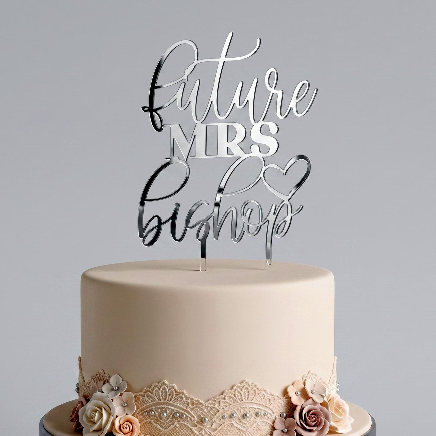 Personalized Future Mrs Cake Topper with Custom Name and Heart, Bridal Shower Cake Decor