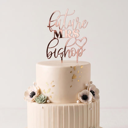 Personalized Future Mrs Cake Topper with Custom Name and Heart, Bridal Shower Cake Decor